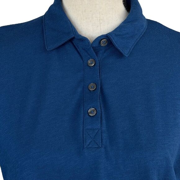 Style & Co Petite Medium Polo Top Short Sleeve Button Neck Lightweight Navy Blue - Picture 2 of 9